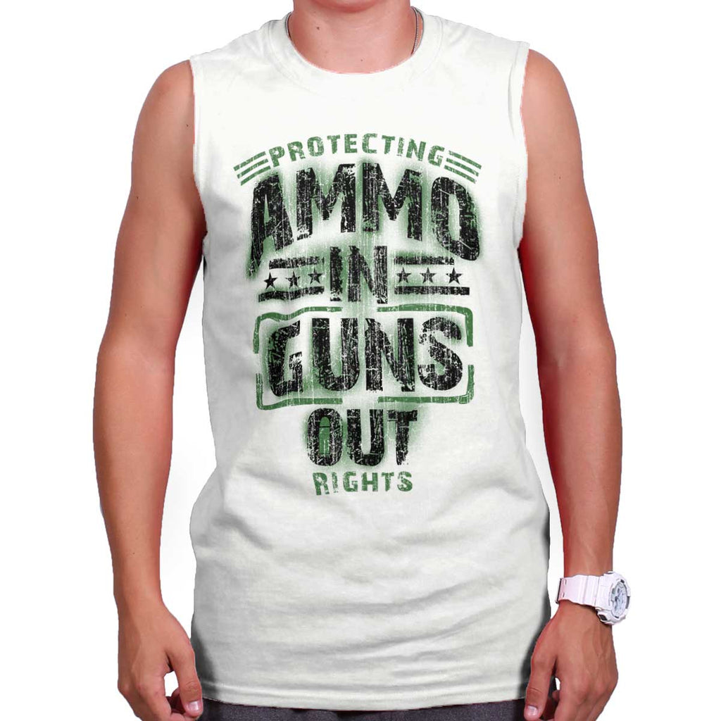 White|Ammo In Guns Out Protecting Rights Sleeveless T-Shirt|Tactical Tees