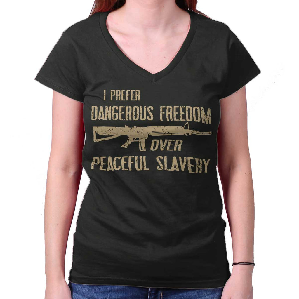Black|Peaceful Slavery Junior Fit V-Neck T-Shirt|Tactical Tees