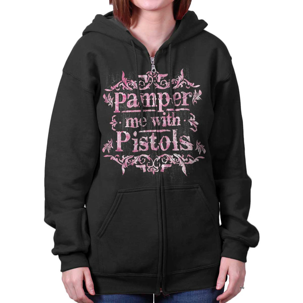 Black|Pamper Me With Pistols Zip Hoodie|Tactical Tees