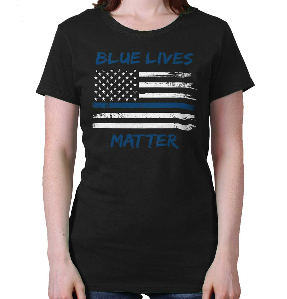 Black|Blue Lives Matter Horizontal Ladies T-Shirt|Tactical Tees