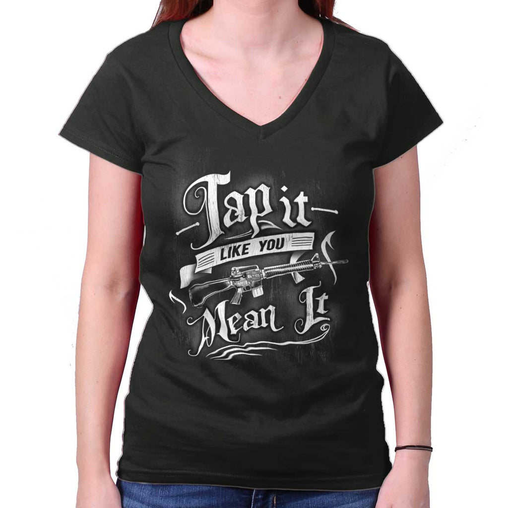 Black|Tap It Like You Mean It Junior Fit V-Neck T-Shirt|Tactical Tees