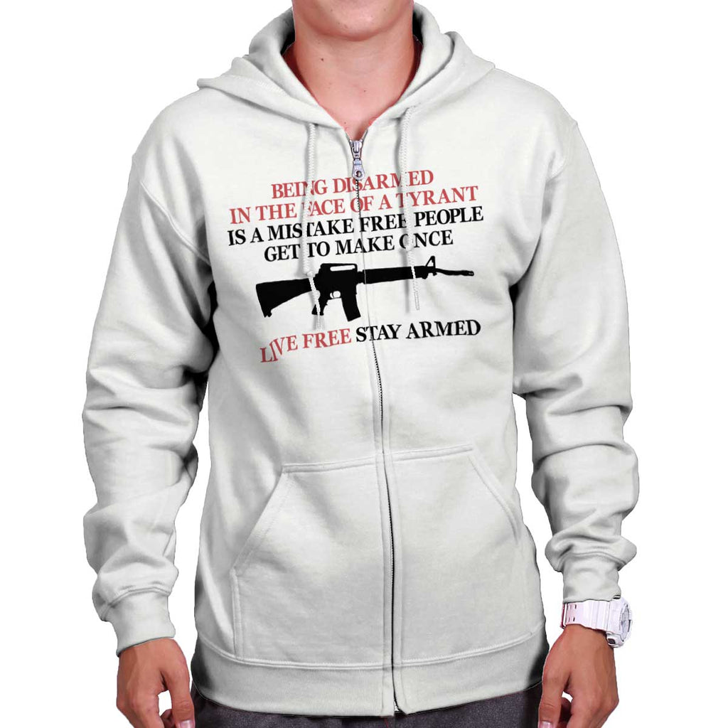 White|Live Free Stay Armed Zip Hoodie|Tactical Tees