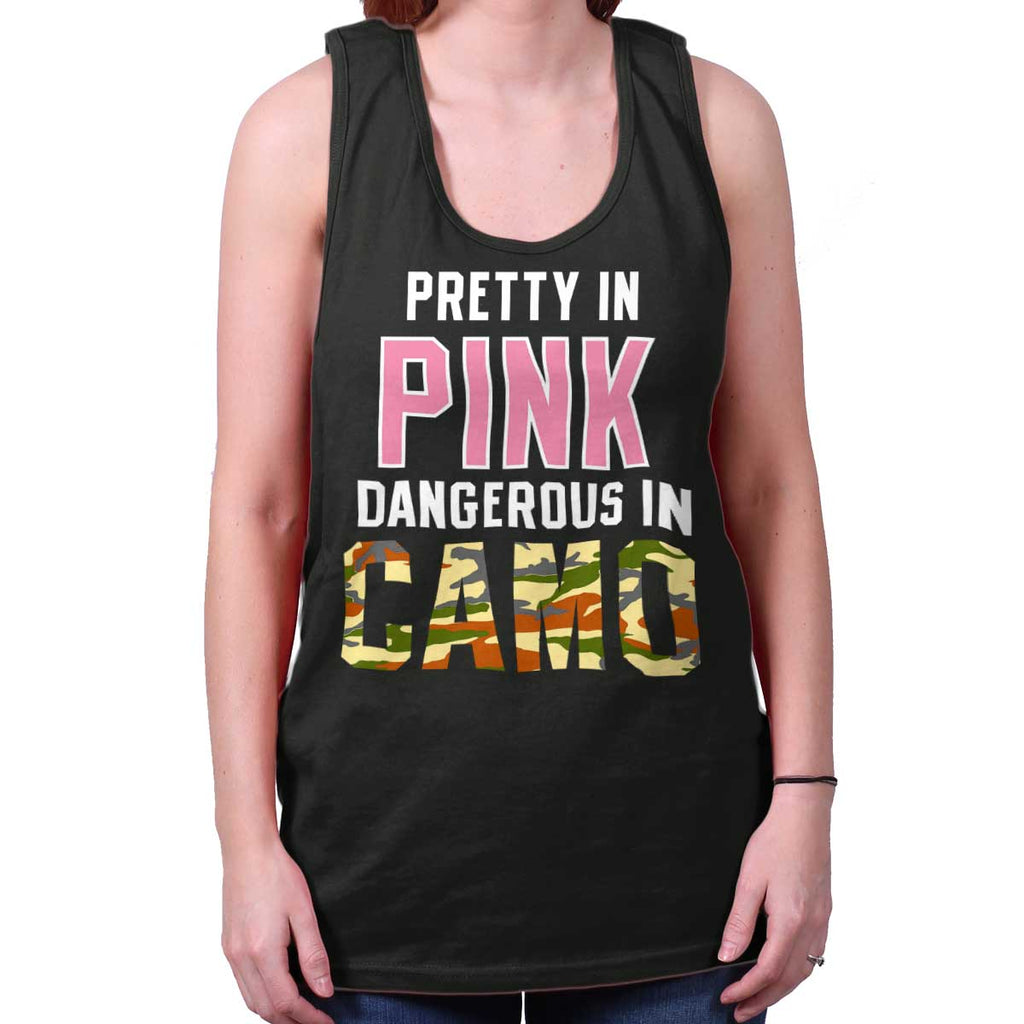 Black|Pretty in Pink Dangerous in Camo Tank Top|Tactical Tees