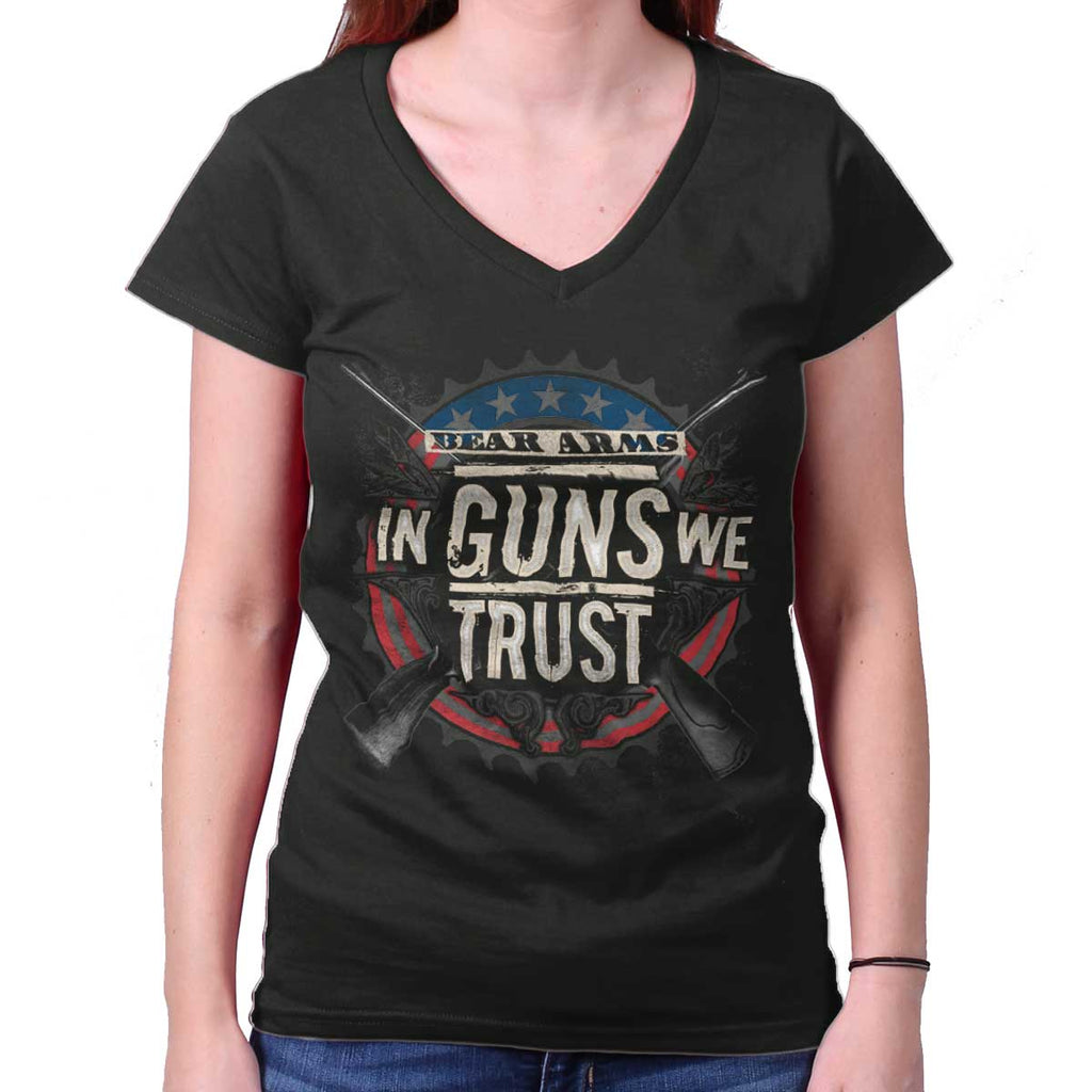 Black|In Guns We Trust Junior Fit V-Neck T-Shirt|Tactical Tees