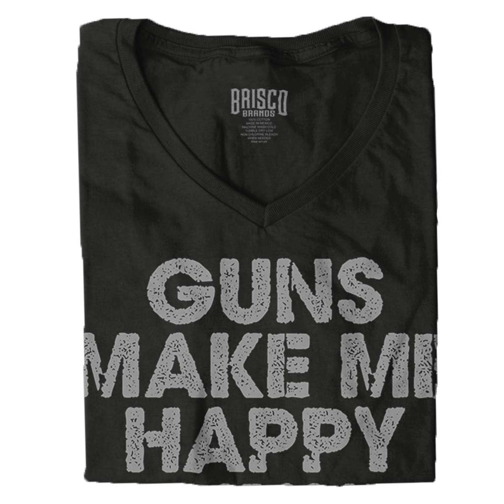 Black|Guns Make Me Happy Junior Fit V-Neck T-Shirt|Tactical Tees