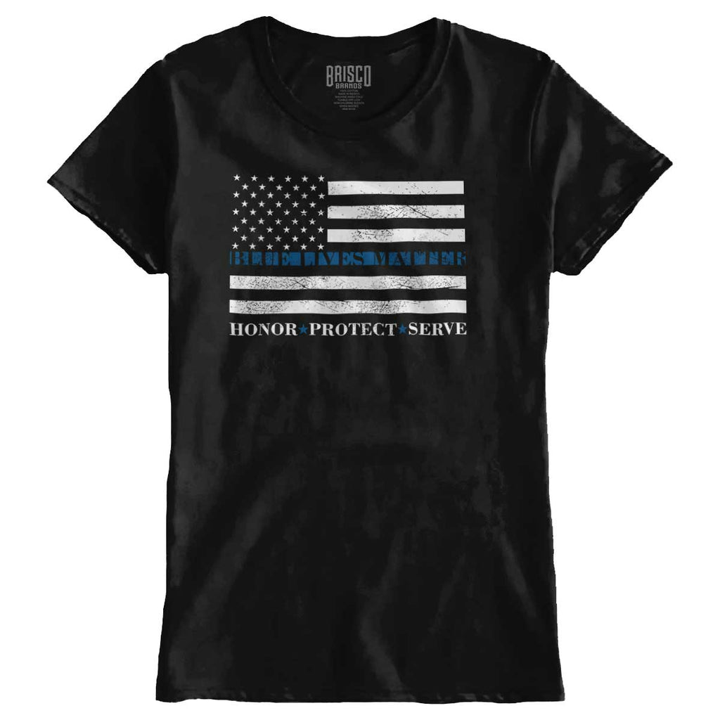 Black1|Blue Lives Matter Honor Ladies T-Shirt|Tactical Tees