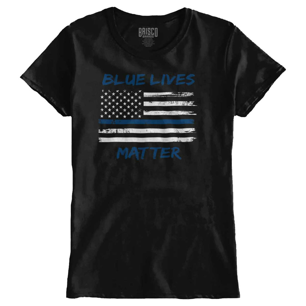 Black1|Blue Lives Matter Horizontal Ladies T-Shirt|Tactical Tees