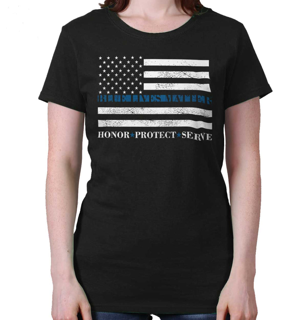 Black|Blue Lives Matter Honor Ladies T-Shirt|Tactical Tees