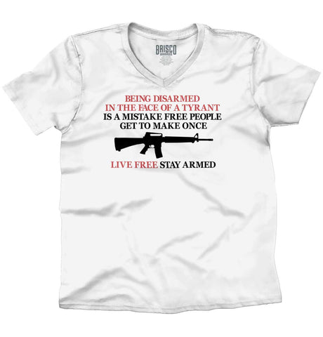 White|Live Free Stay Armed V-Neck T-Shirt|Tactical Tees