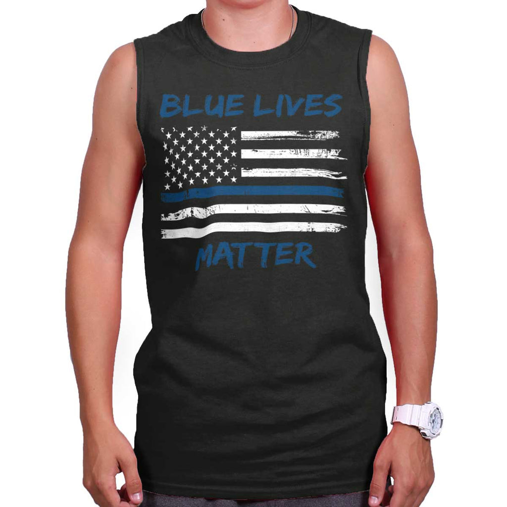 Black|Blue Lives Matter Horizontal Sleeveless T-Shirt|Tactical Tees