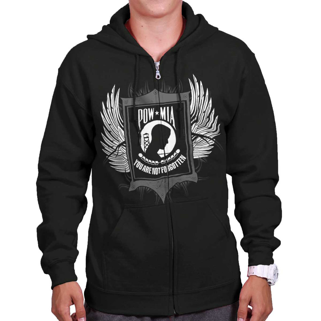 Black|POW MIA You Are Not Forgotten Zip Hoodie|Tactical Tees