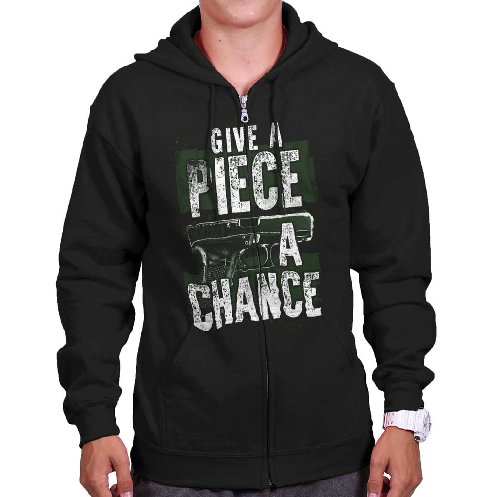 Black|Give Piece a Chance Zip Hoodie|Tactical Tees