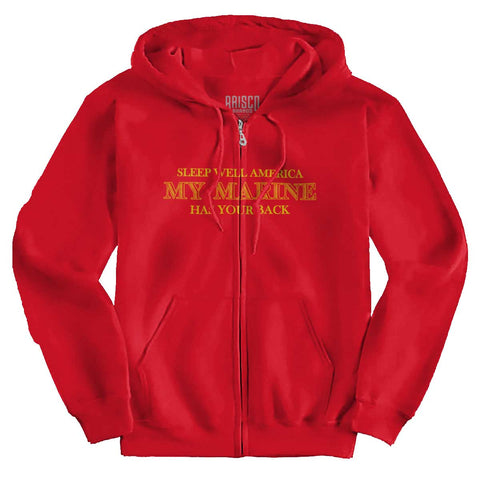 Red|This Marine Has Your Back Zip Hoodie|Tactical Tees