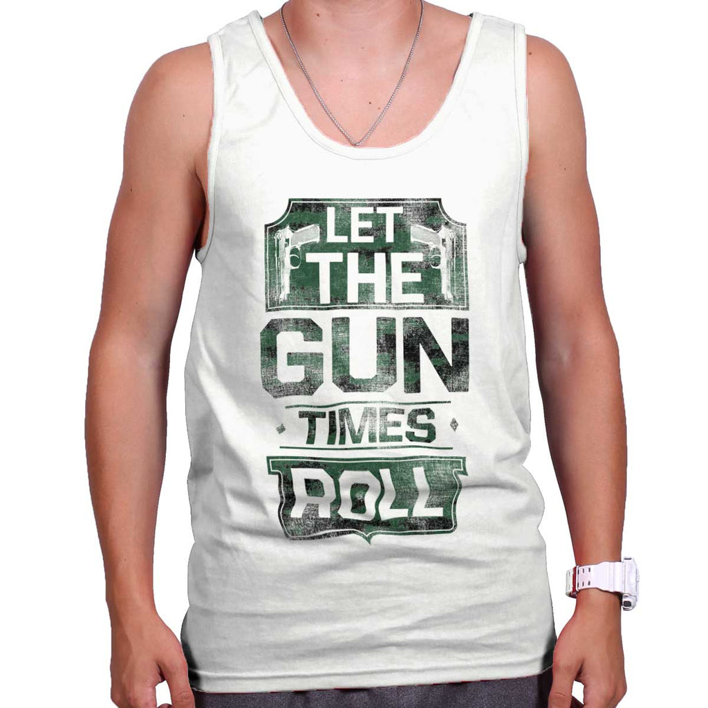White|Let The Gun Times Roll Tank Top|Tactical Tees
