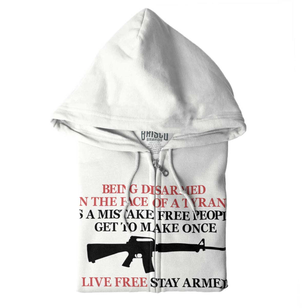 White|Live Free Stay Armed Zip Hoodie|Tactical Tees