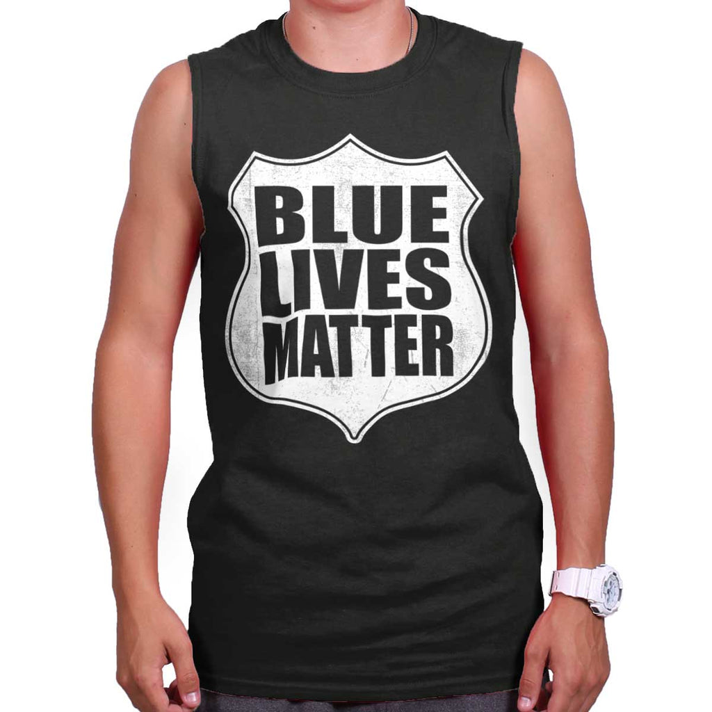 Black|Blue Lives Matter Shield Sleeveless T-Shirt|Tactical Tees