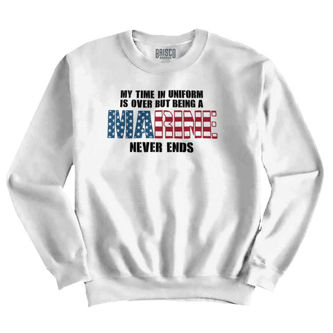 White|Marine Never Ends Crewneck Sweatshirt|Tactical Tees
