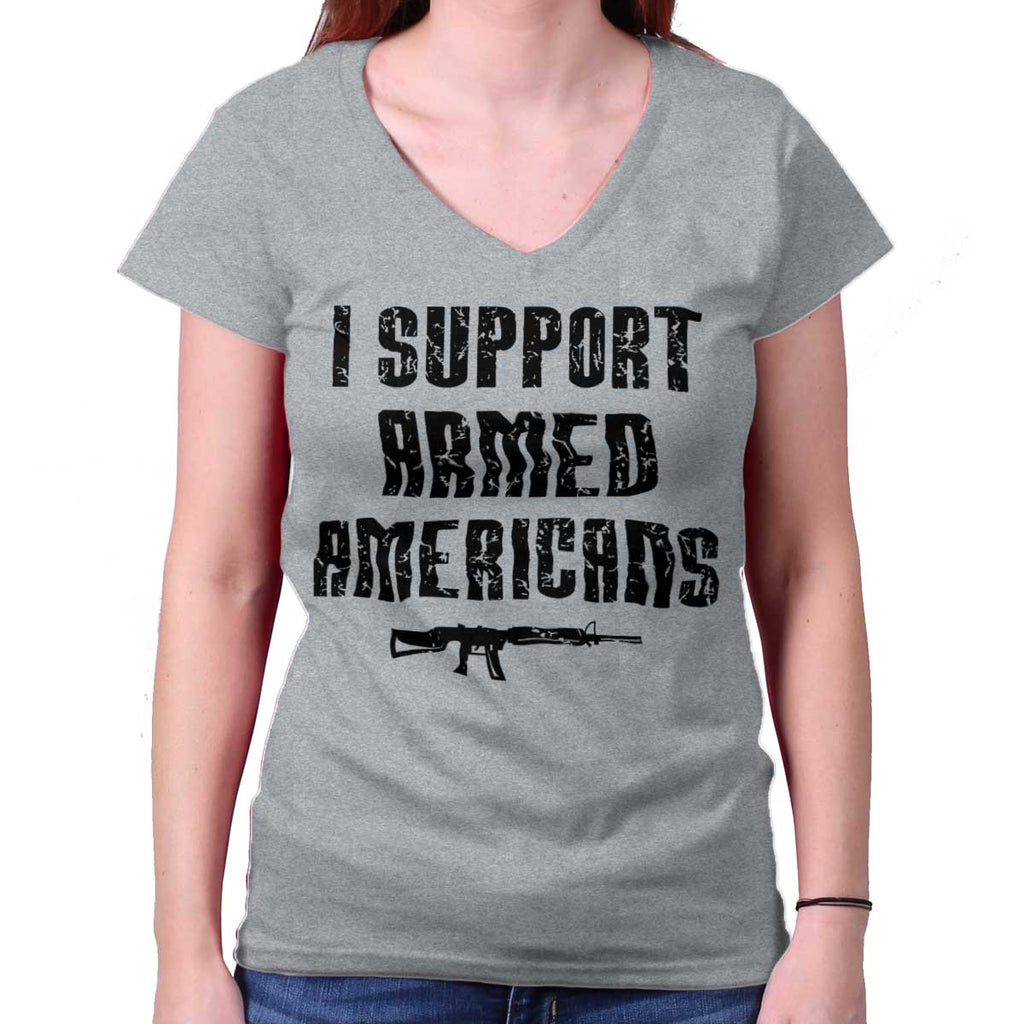 SportGrey|Support Armed Americans Junior Fit V-Neck T-Shirt|Tactical Tees