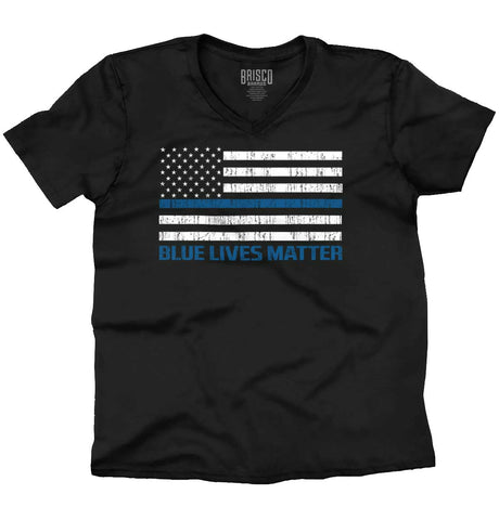 Black|Blue Lives Matter Flag V-Neck T-Shirt|Tactical Tees