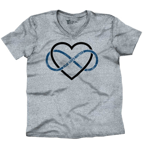 SportGrey|Blue Lives Matter Heart Infinity V-Neck T-Shirt|Tactical Tees