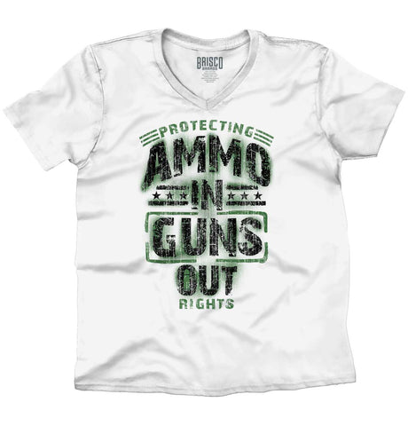 White|Ammo In Guns Out Protecting Rights V-Neck T-Shirt|Tactical Tees