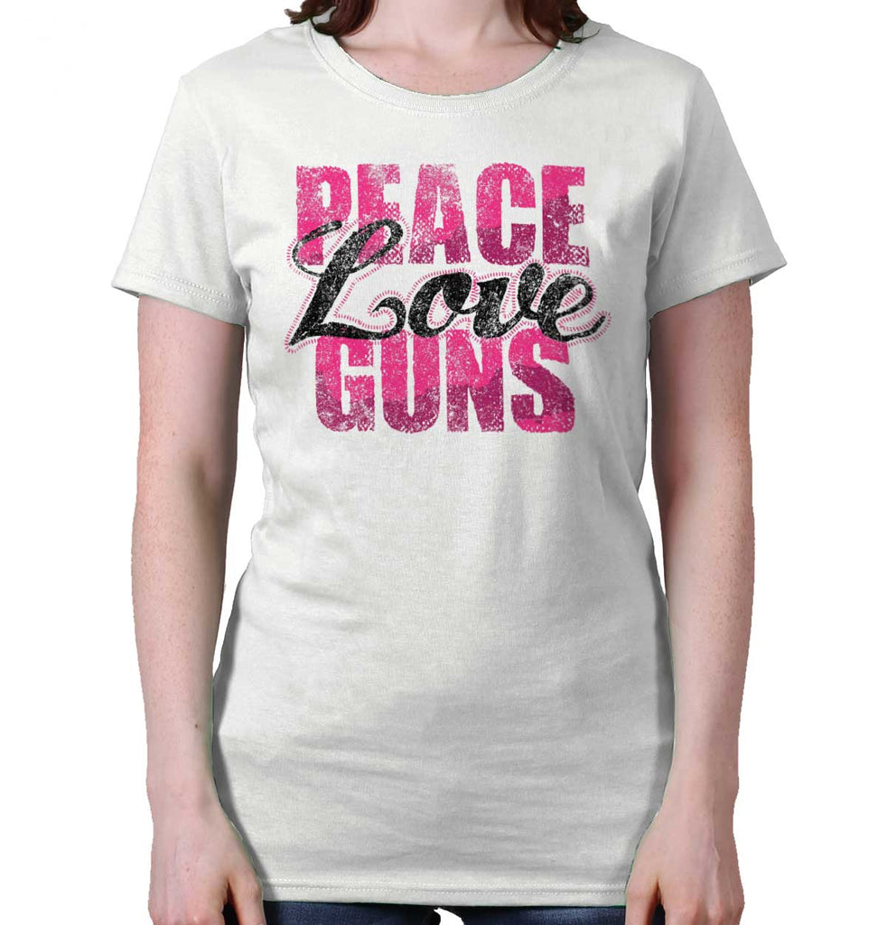 White|Peace Love Guns Ladies T-Shirt|Tactical Tees