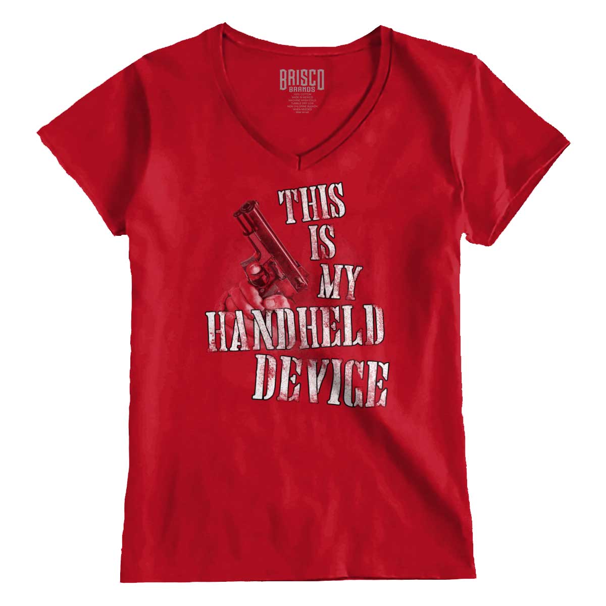 CherryRed1|Handheld Device Junior Fit V-Neck T-Shirt|Tactical Tees