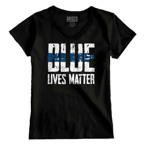 Black|Blue Lives Matter Line Junior Fit V-Neck T-Shirt|Tactical Tees