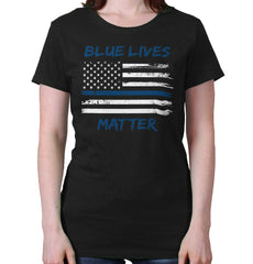 Black|Blue Lives Matter Horizontal Ladies T-Shirt|Tactical Tees