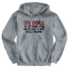 SportGrey1|Gun Owner Too Young Zip Hoodie|Tactical Tees