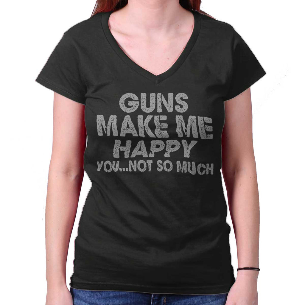 Black|Guns Make Me Happy Junior Fit V-Neck T-Shirt|Tactical Tees
