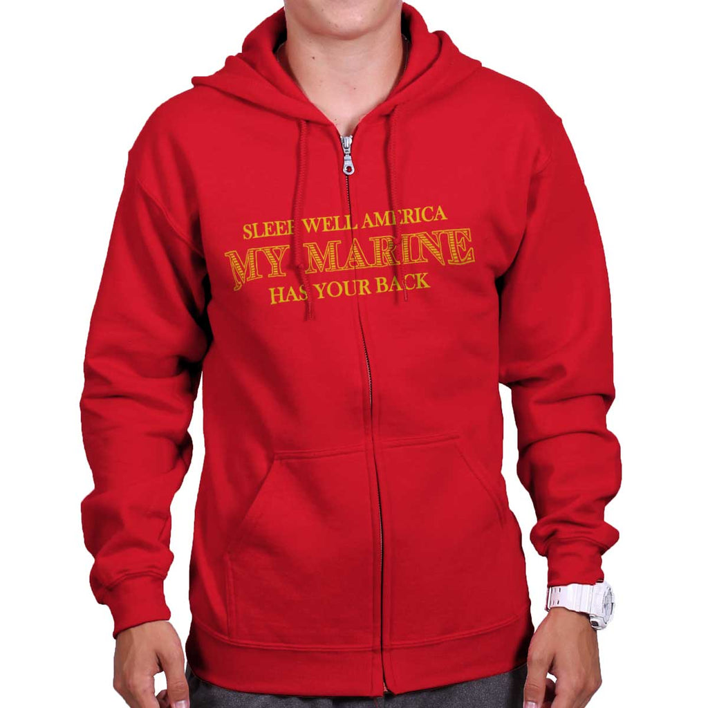 Red|This Marine Has Your Back Zip Hoodie|Tactical Tees