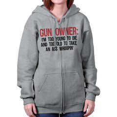 SportGrey|Gun Owner Too Young Zip Hoodie|Tactical Tees