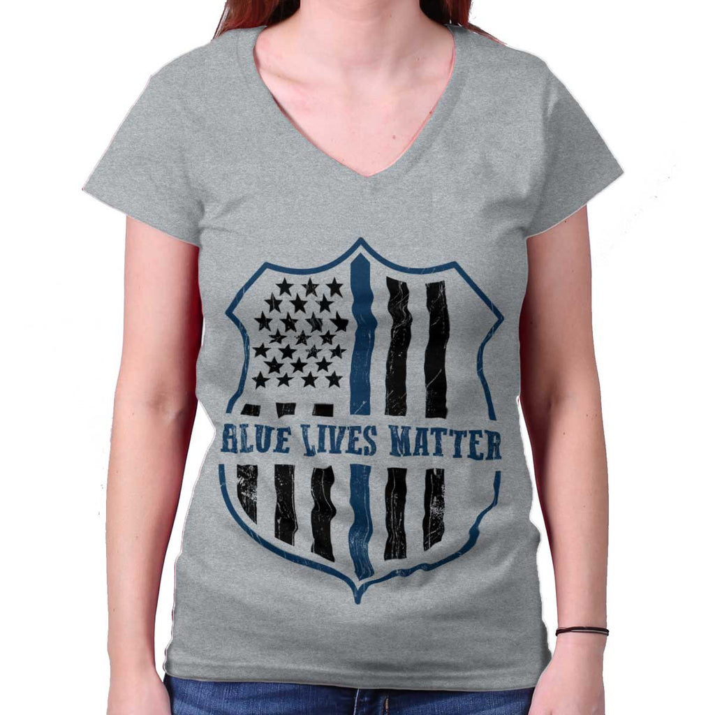 SportGrey|Blue Lives Matter Flag Junior Fit V-Neck T-Shirt|Tactical Tees