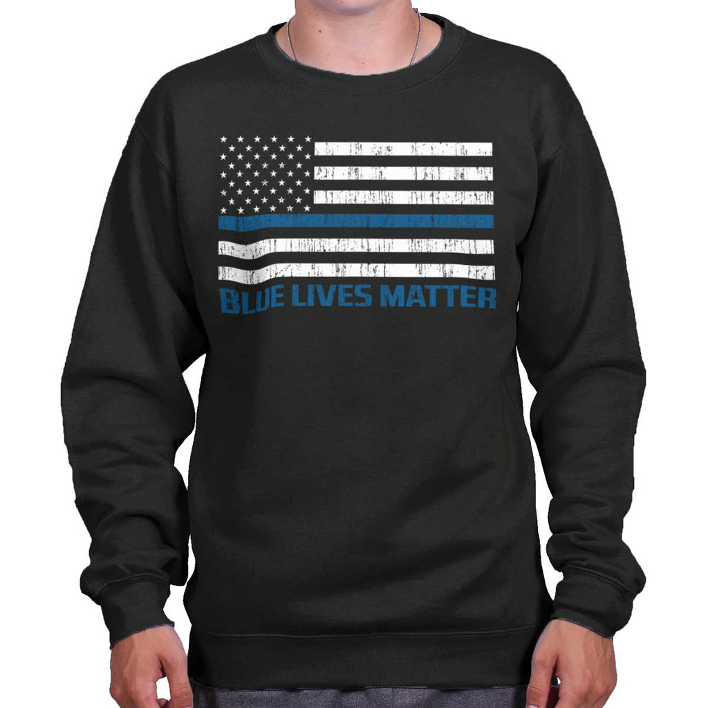 Black|Blue Lives Matter Flag Crewneck Sweatshirt|Tactical Tees
