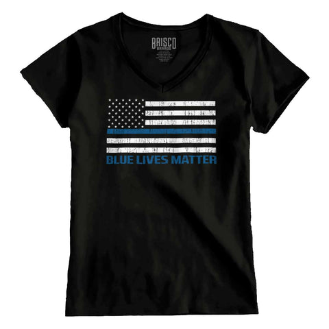 Black|Blue Lives Matter Flag Junior Fit V-Neck T-Shirt|Tactical Tees