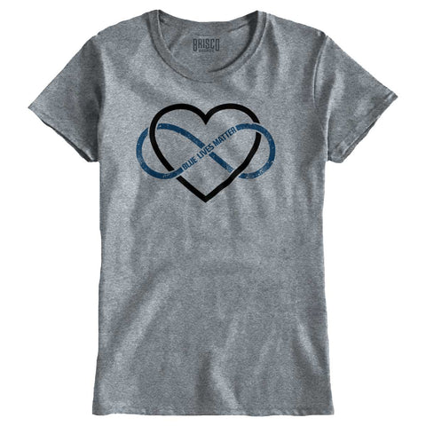 SportGrey|Blue Lives Matter Heart Infinity Ladies T-Shirt|Tactical Tees