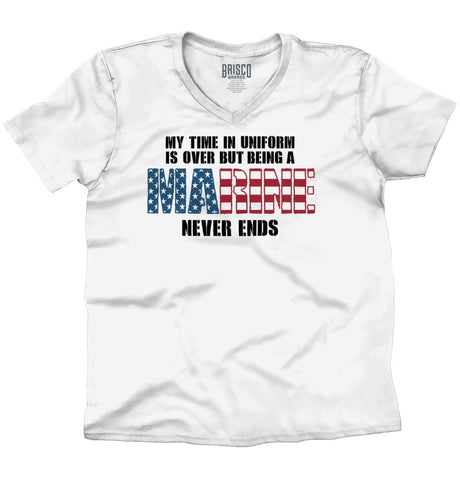White|Marine Never Ends V-Neck T-Shirt|Tactical Tees
