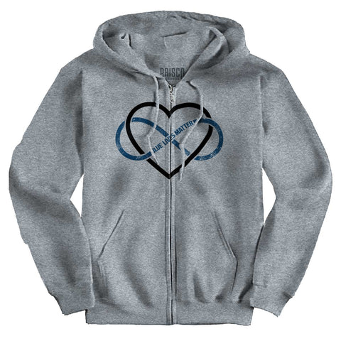 SportGrey|Blue Lives Matter Heart Infinity Zip Hoodie|Tactical Tees