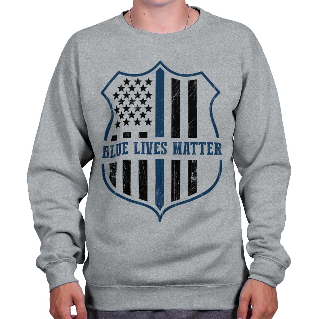 SportGrey|Blue Lives Matter Flag Crewneck Sweatshirt|Tactical Tees