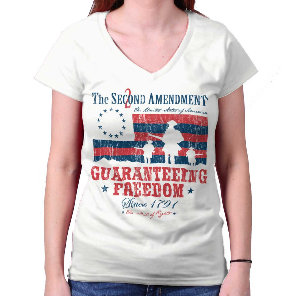 White|Guaranteeing Freedom Junior Fit V-Neck T-Shirt|Tactical Tees