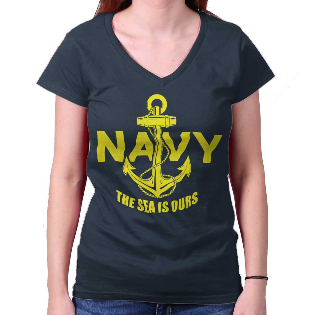 Navy|Sea is Ours Junior Fit V-Neck T-Shirt|Tactical Tees