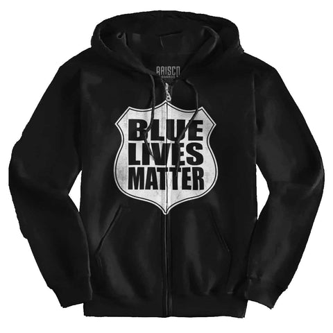 Black|Blue Lives Matter Shield Zip Hoodie|Tactical Tees