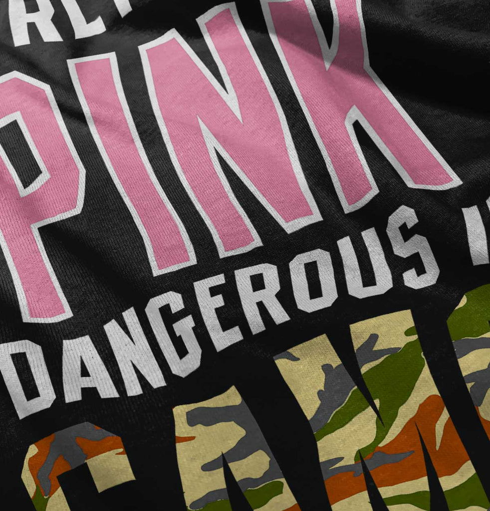Black|Pretty in Pink Dangerous in Camo Junior Fit V-Neck T-Shirt|Tactical Tees