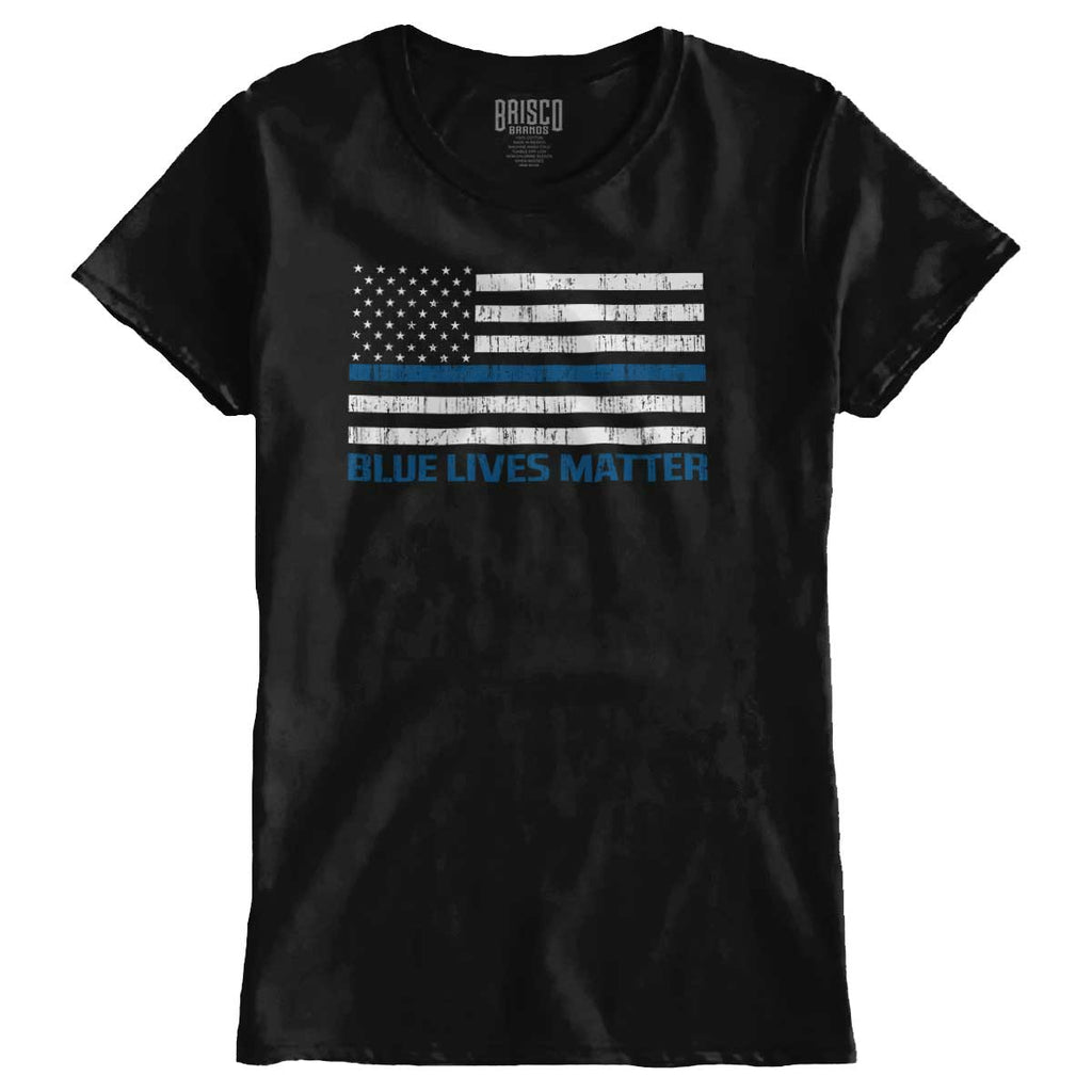 Black1|Blue Lives Matter Flag Ladies T-Shirt|Tactical Tees
