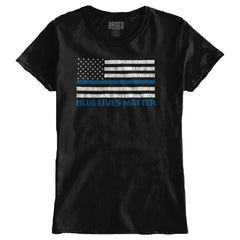 Black1|Blue Lives Matter Flag Ladies T-Shirt|Tactical Tees