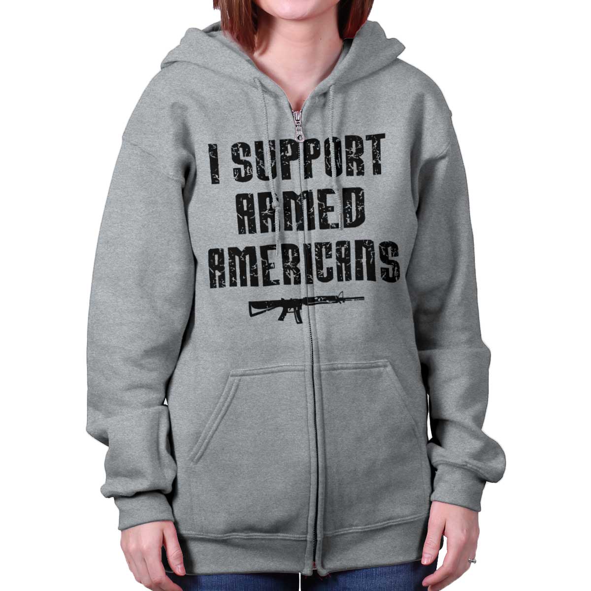 SportGrey|Support Armed Americans Zip Hoodie|Tactical Tees