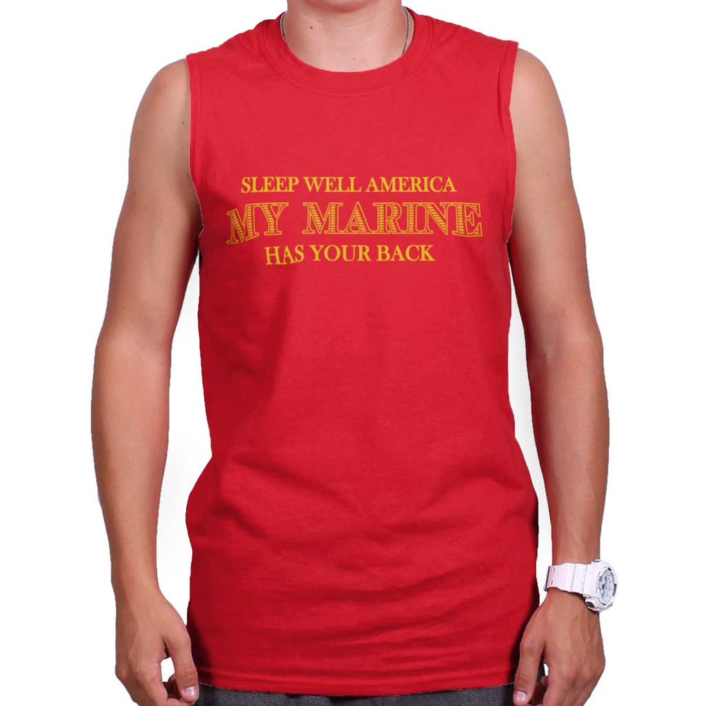 Red|This Marine Has Your Back Sleeveless T-Shirt|Tactical Tees
