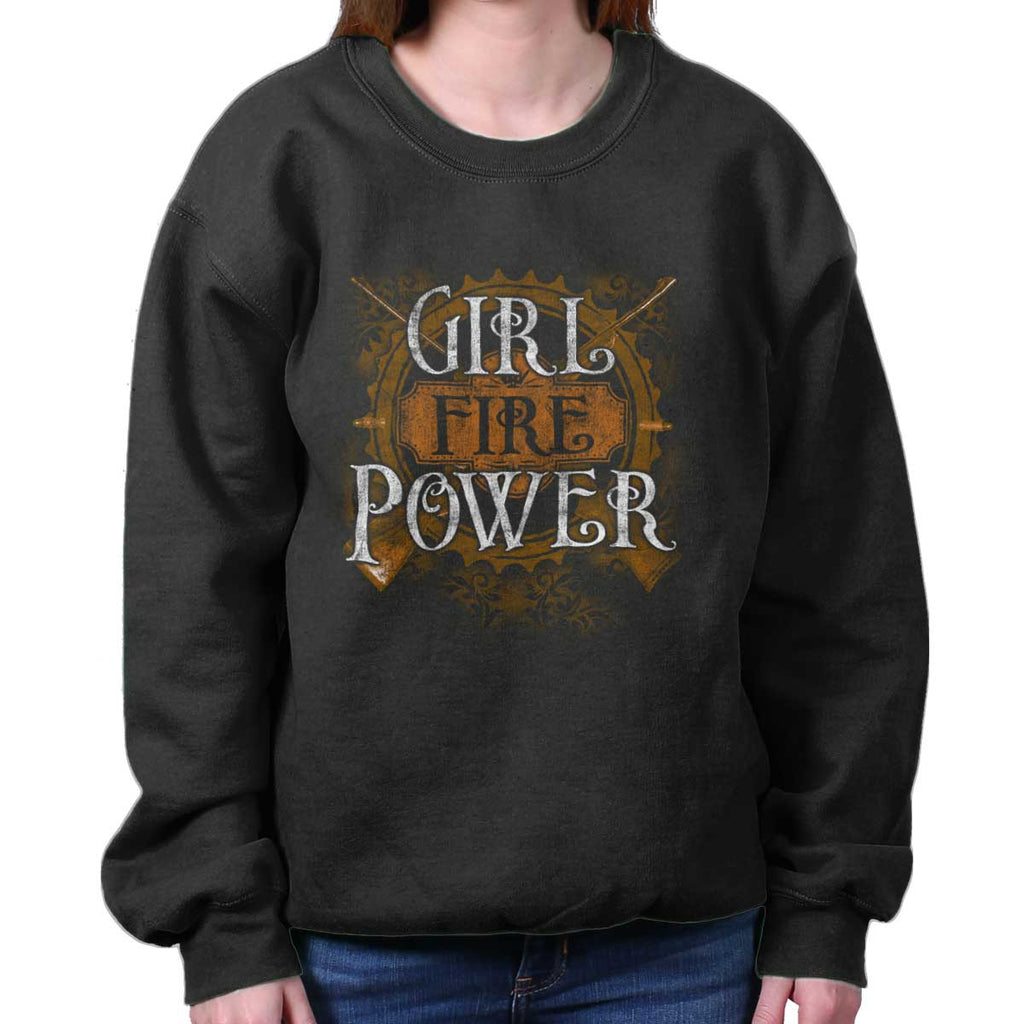 Black|Girl Fire Power Crewneck Sweatshirt|Tactical Tees
