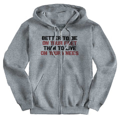 SportGrey1|Die on Your Feet Zip Hoodie|Tactical Tees